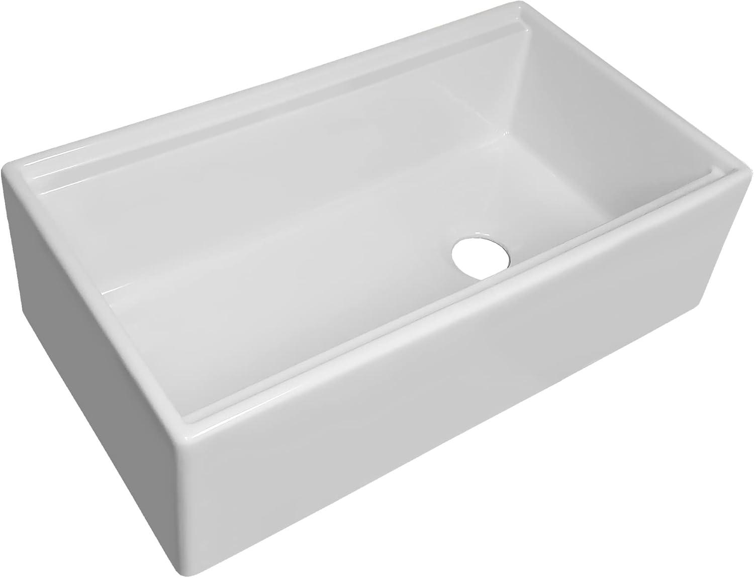 Whitehaus Collection Front Apron Single Bowl Fireclay Kitchen Sinks with Cutting Board and Grid