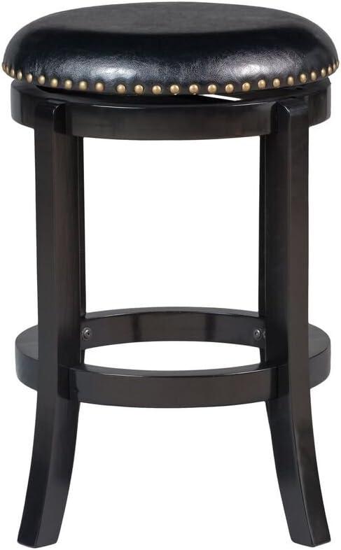 Cordova 24-Inch Black Swivel Backless Stool with Faux Leather Seat