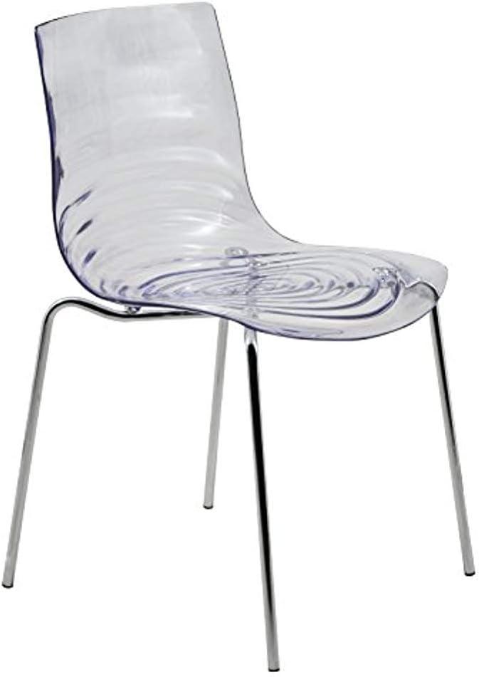 LeisureMod Astor Acrylic Dining Chair - Water Ripple Design & Chrome Finish Metal Legs, Stackable Accent Side Chair