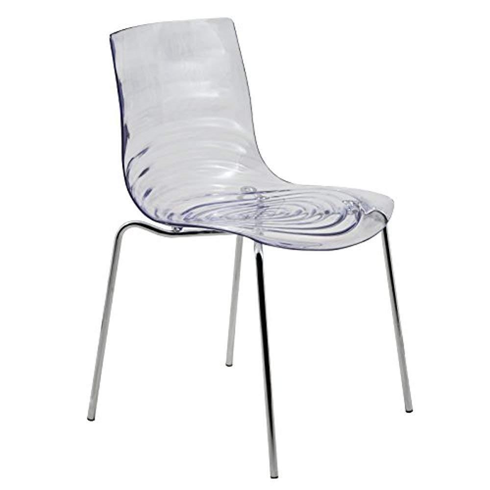 LeisureMod Astor Acrylic Dining Chair - Water Ripple Design & Chrome Finish Metal Legs, Stackable Accent Side Chair