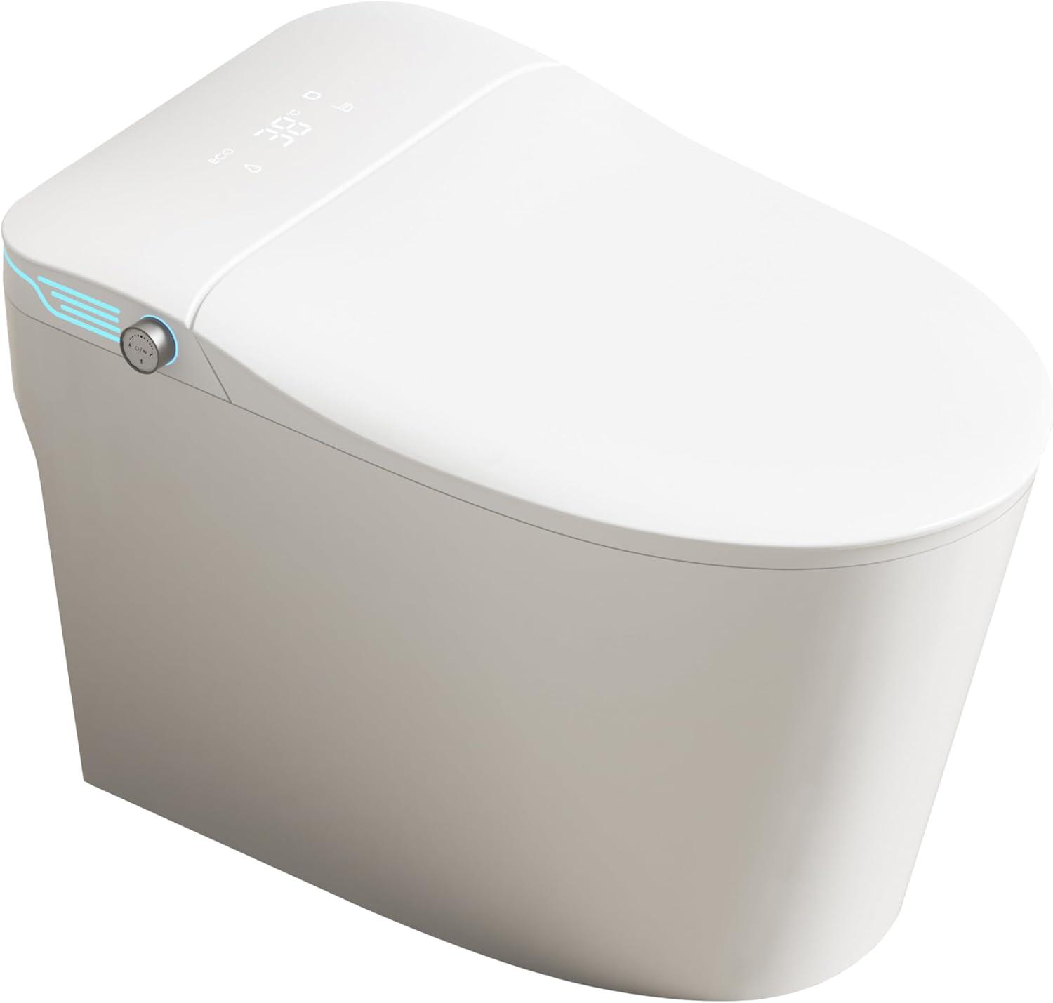 Elongated White Ceramic Smart Bidet Toilet with Heated Seat and Voice Control