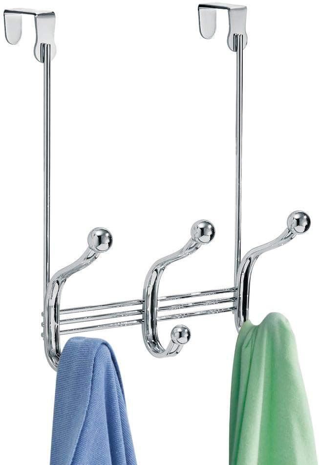 Chrome Steel Over-the-Door 3-Hook Clothes Rack