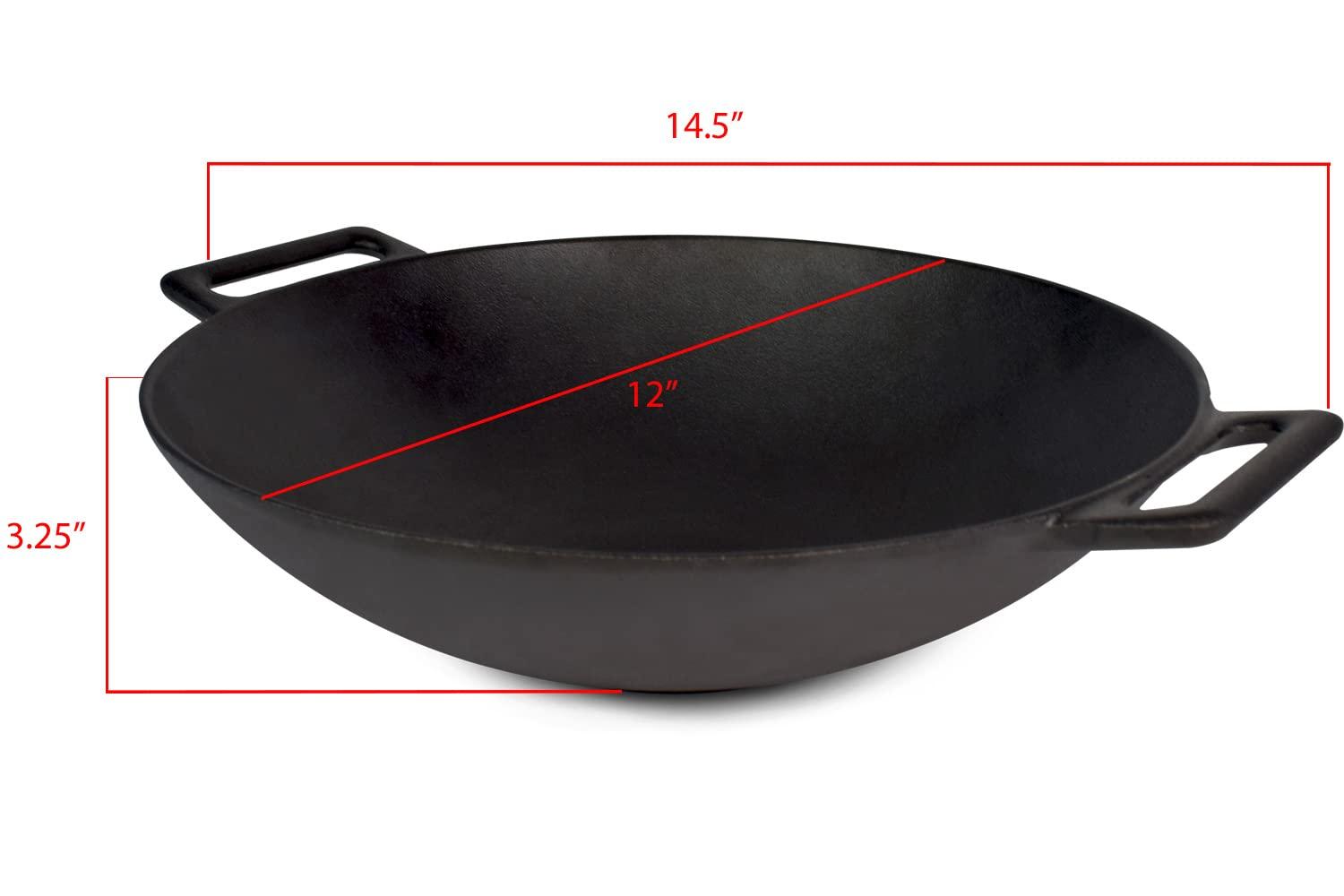 Cast Iron Wok, Jim Beam 12'' Grilling Wok, Pre Seasoned Cast Iron Wok with Handles, Wok Provides Superior Heat Retention and Even Cooking, Cast Iron Wok for Grill and Oven use