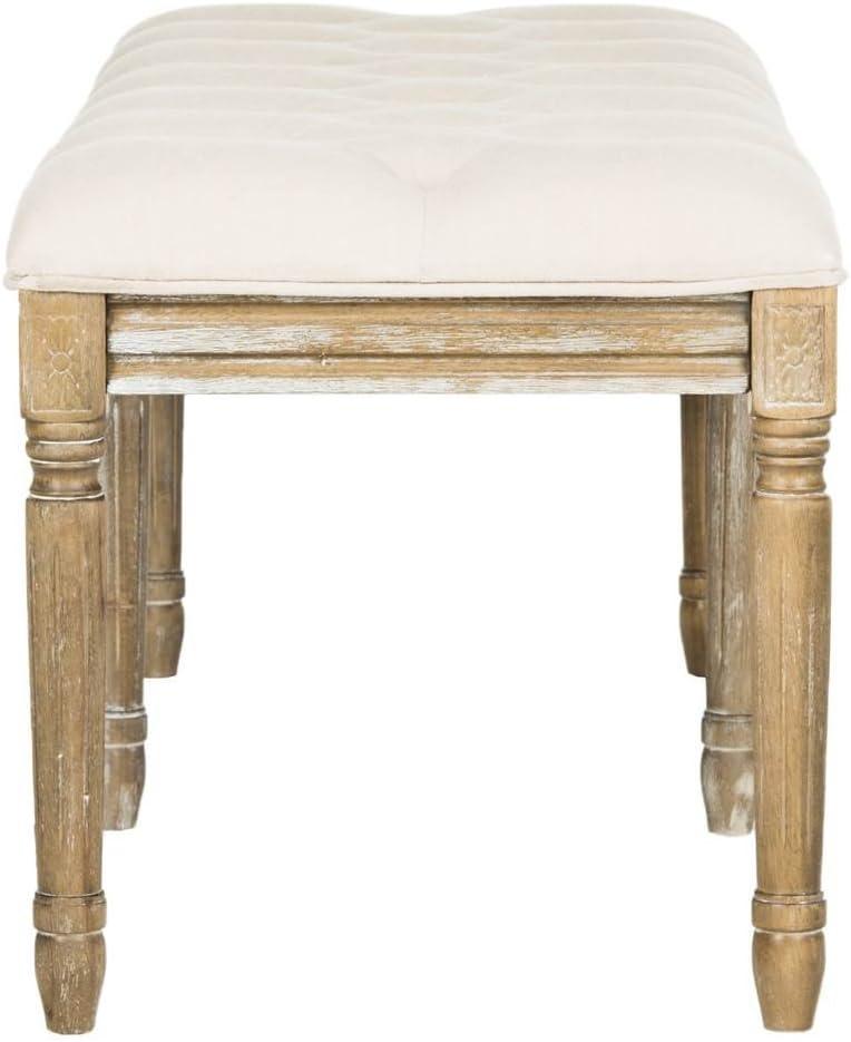 Rocha 19''H French Brasserie Tufted Traditional Rustic Wood Bench  - Safavieh