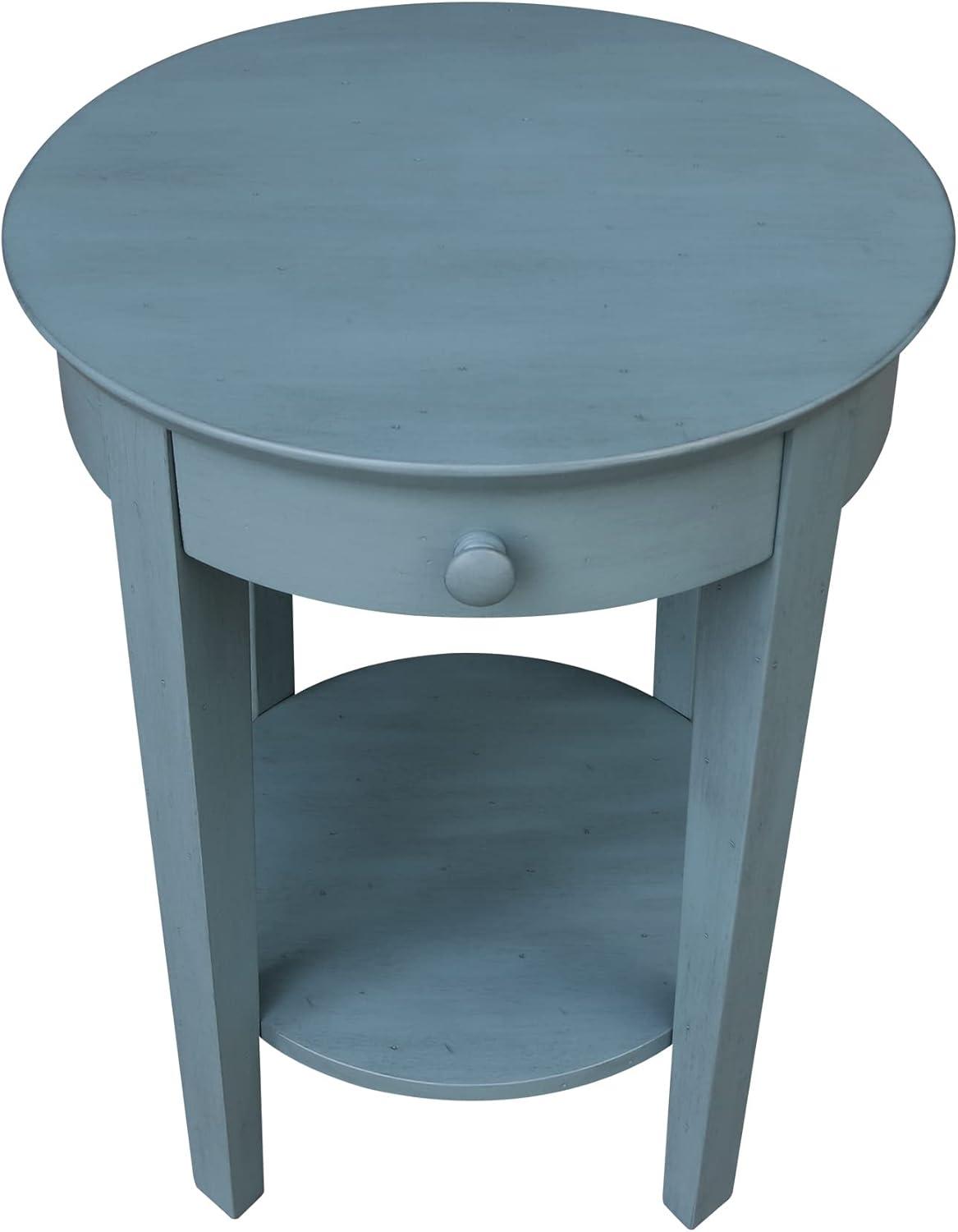 Ocean Blue Round Wooden Accent Table with Storage