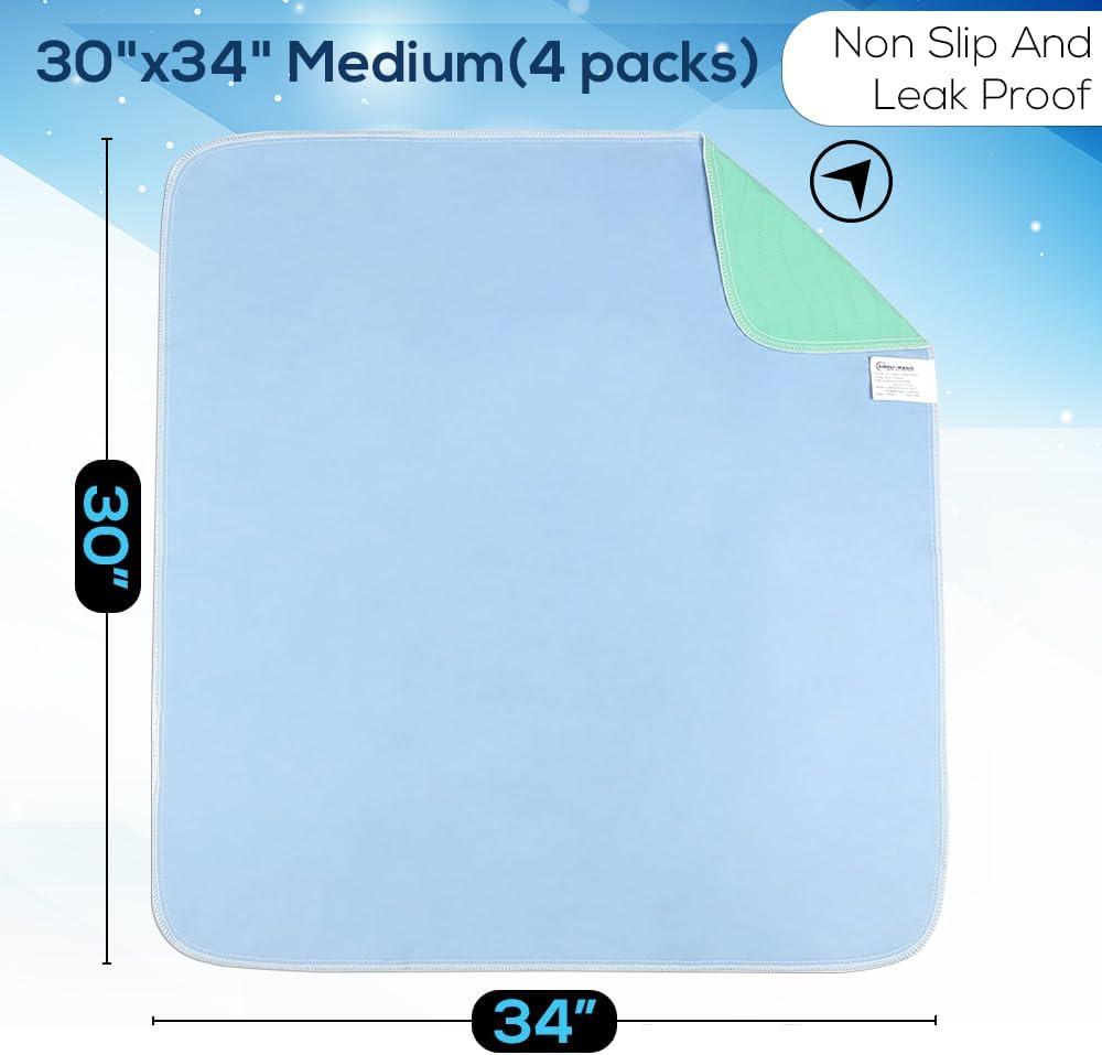 Simpli-Magic Washable Underpads Reusable Incontinence Pads, 30" x 34" 4-Pack