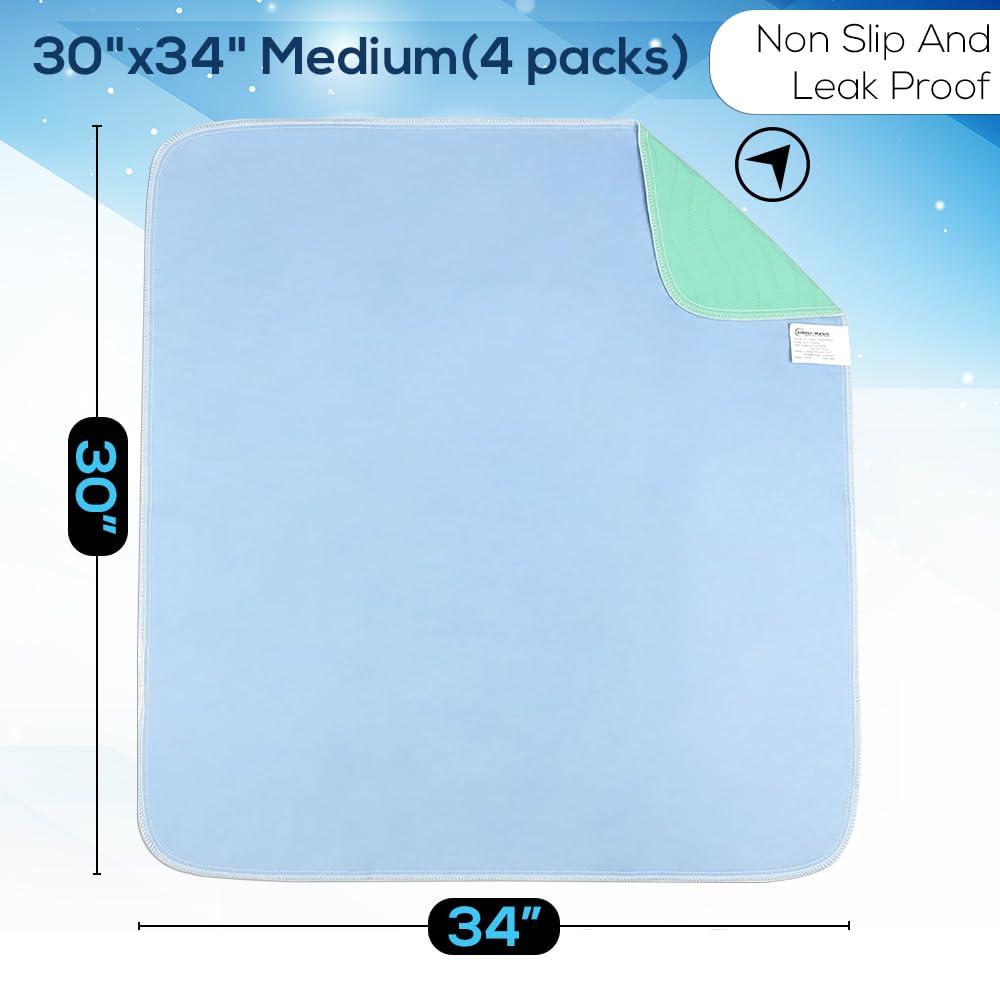 Simpli-Magic Washable Underpads Reusable Incontinence Pads, 30" x 34" 4-Pack