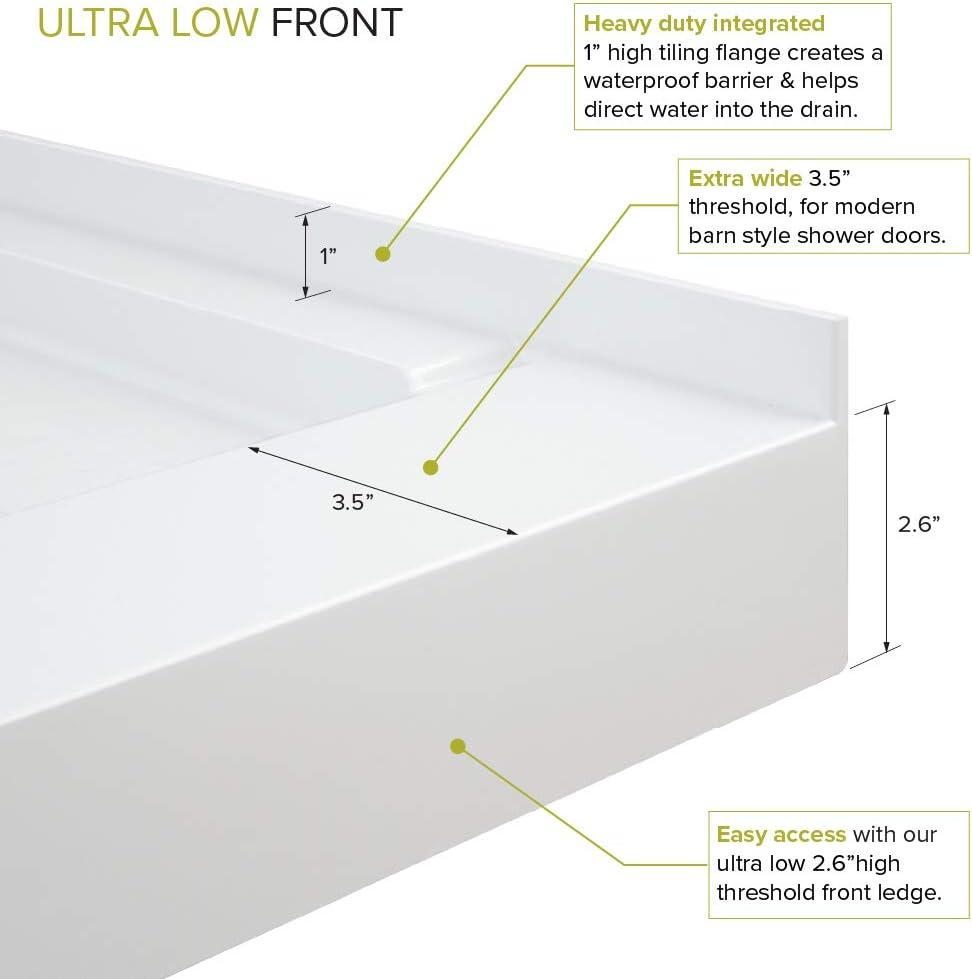 White 60'' x 30'' Rectangular Shower Base with Right Drain