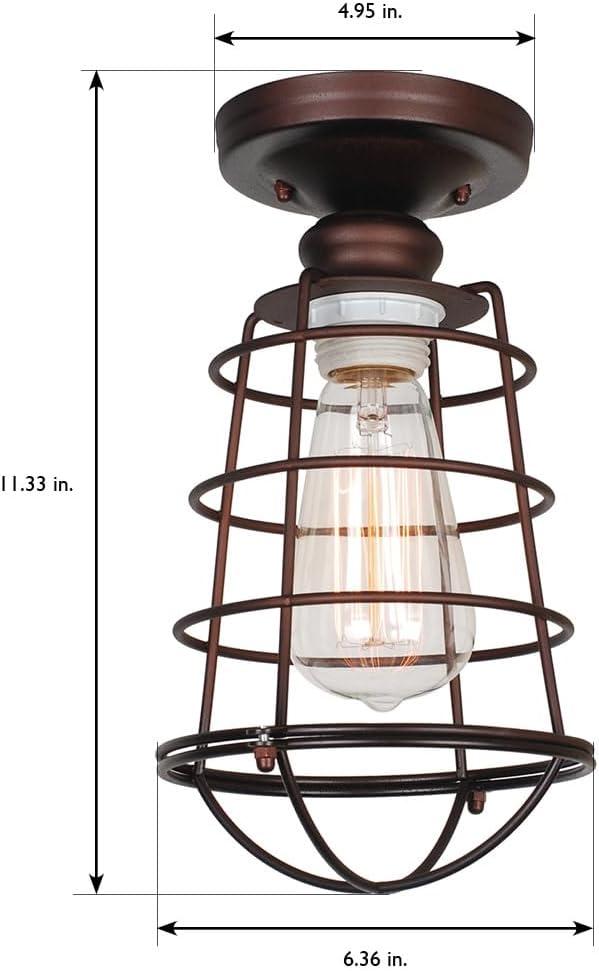 Design House 519694 Ajax Industrial Modern 1-Light Indoor Semi-Flush Ceiling Light with Metal Wire Cage for Hallway Foyer Closet, Coffee Bronze