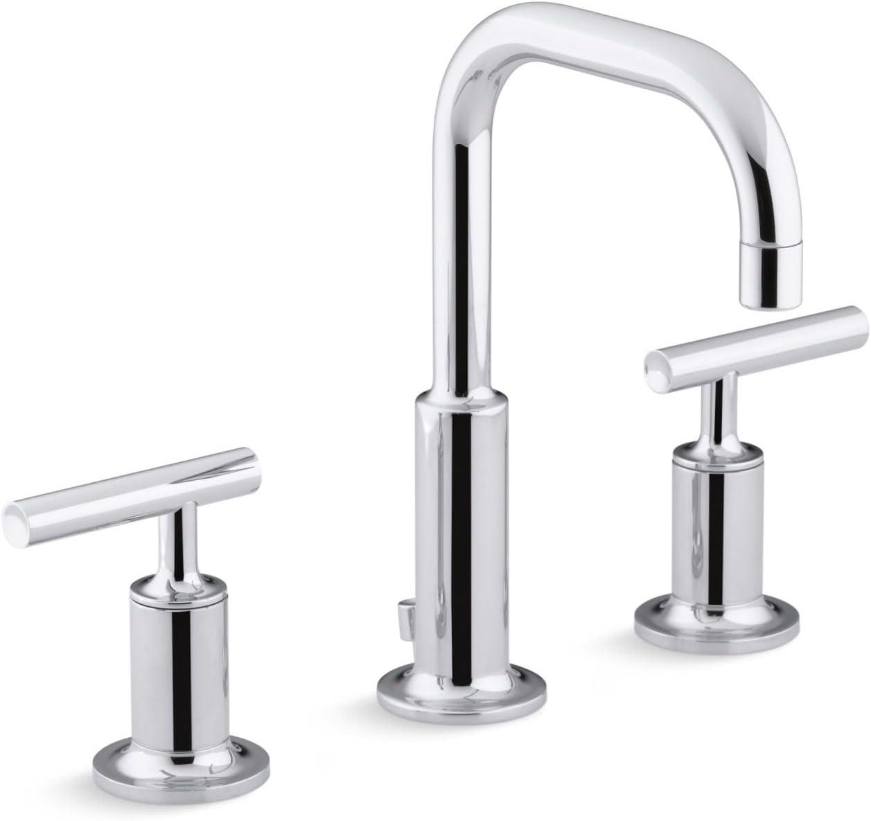 Purist® Widespread Faucet with Drain Assembly Low Lever Handles and Low Gooseneck Spout