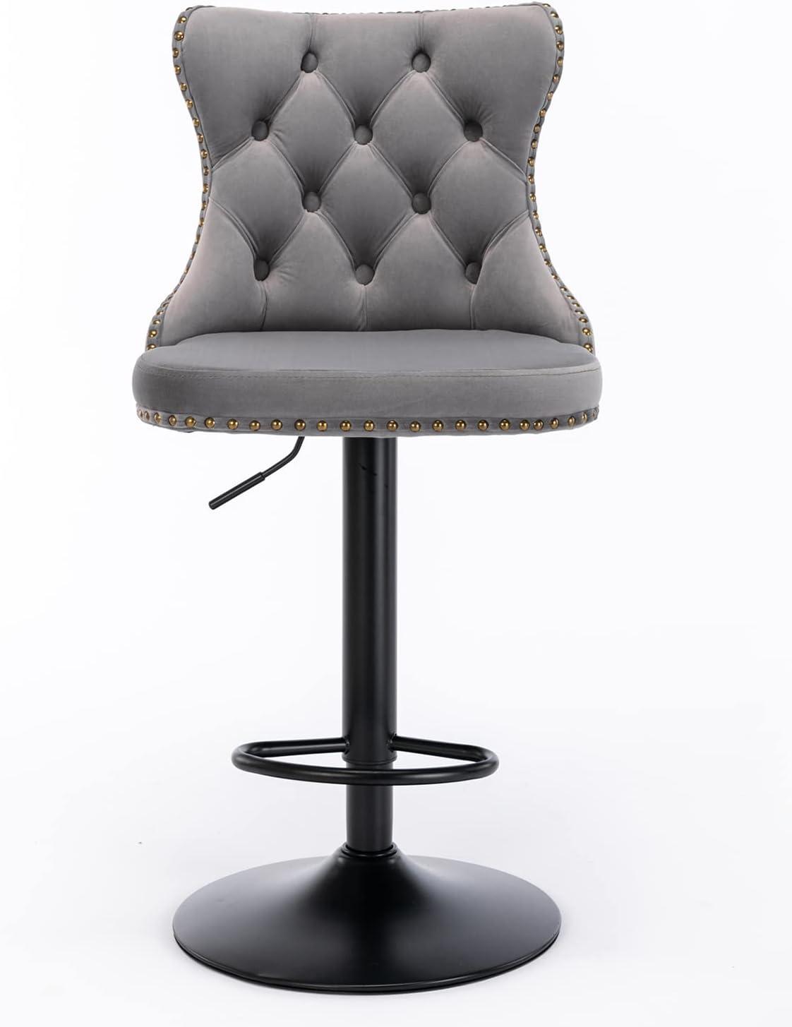 VYNXARIA Swivel Velvet Barstools Adjusatble Seat Height from 25-33 Inch,17.7 inch base, Modern Upholstered Bar Stools,Gray,Set of 2