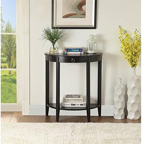 Wooden Half Moon Shaped Console Table with One Storage Drawer Black - Saltoro Sherpi