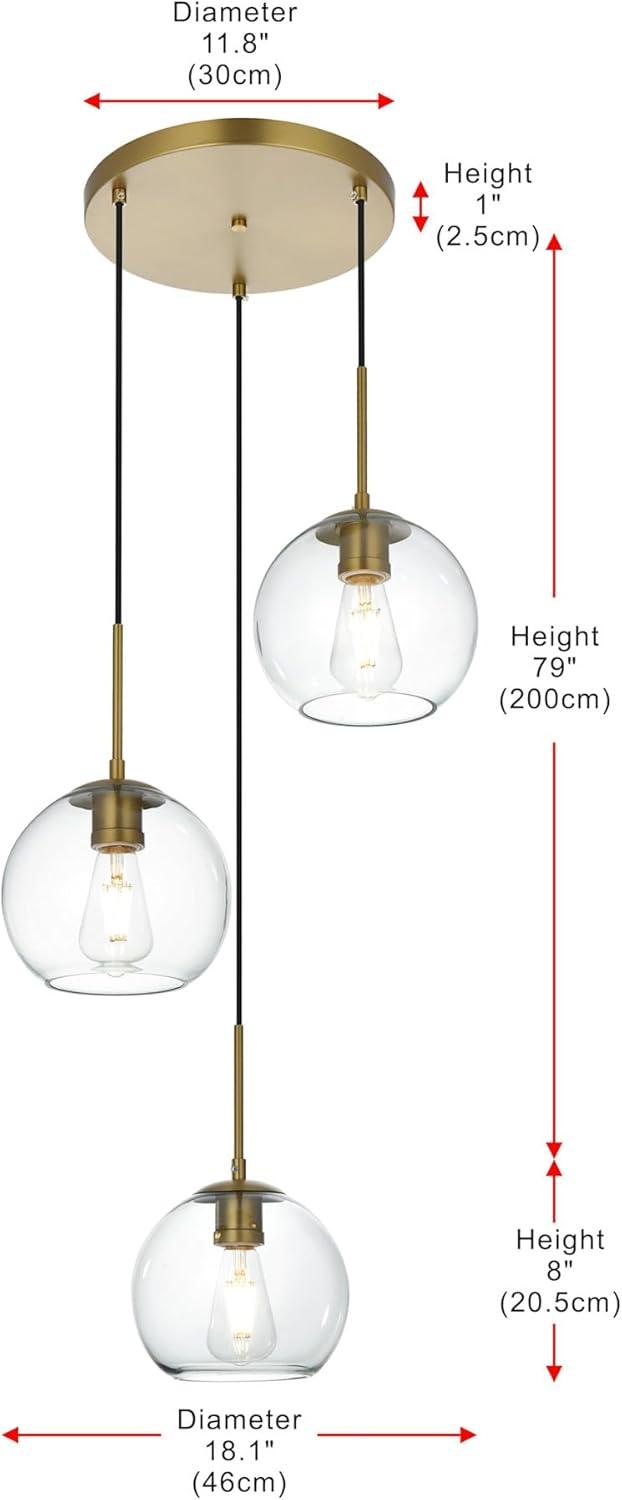 Elegant Lighting Baxter 3 Lights Brass Pendant With Clear Glass
