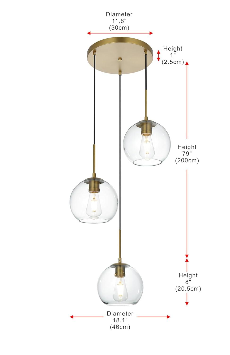 Elegant Lighting Baxter 3 Lights Brass Pendant With Clear Glass