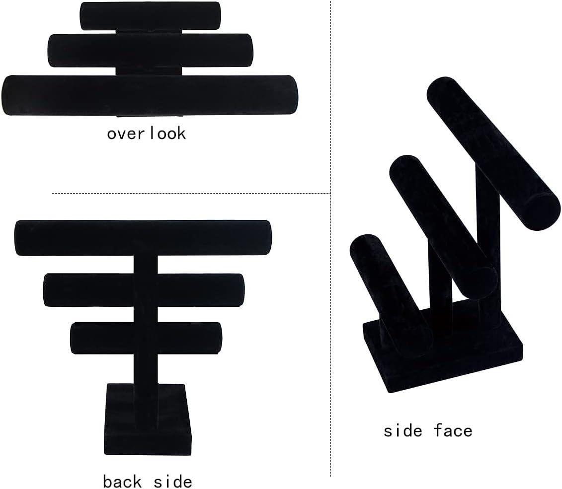 T Bar Bracelet Display Stand,Bracelet Organizer Holder,Jewelry Display Stand, Necklace Bangle Scrunchie Watch Organizer (Black, 3 tier)