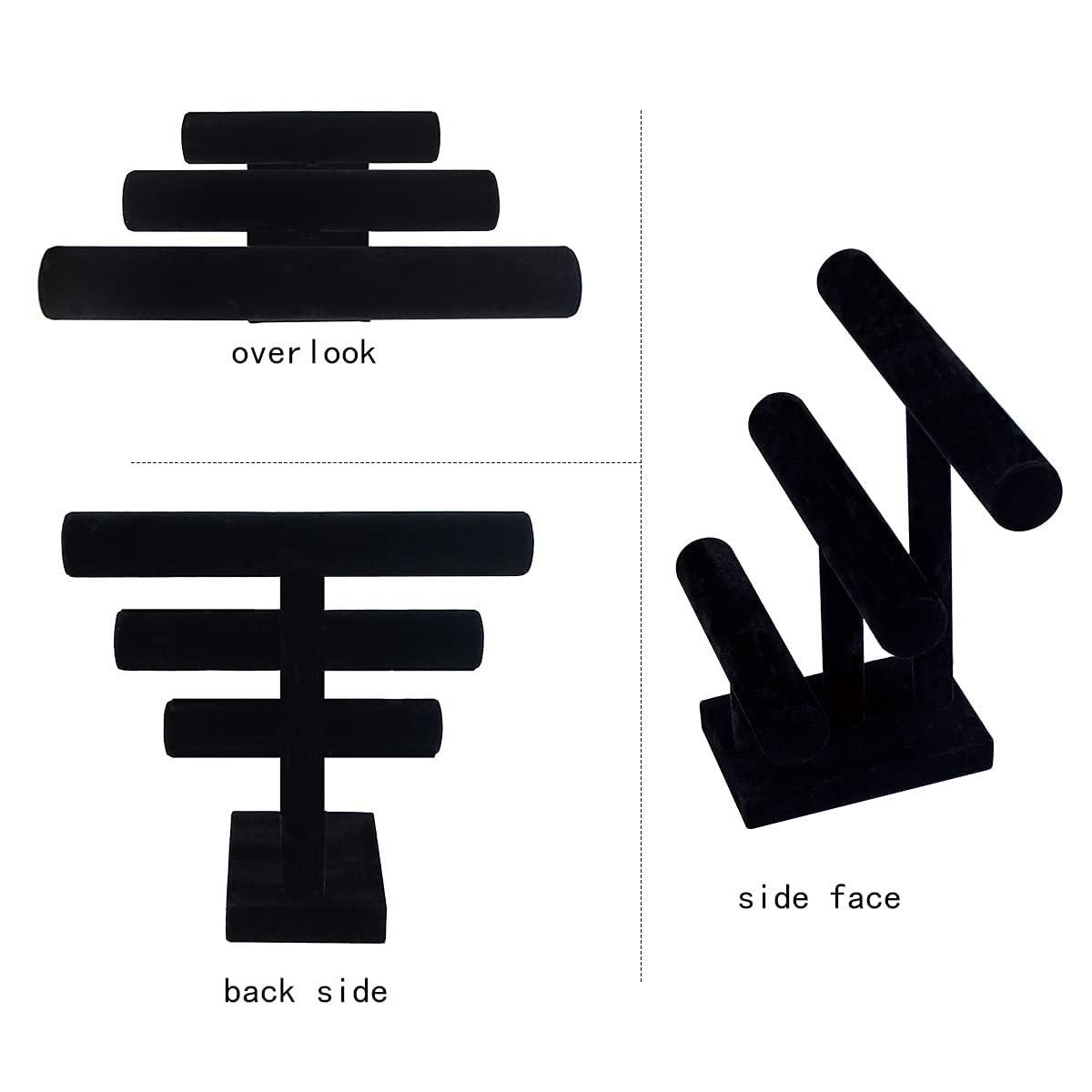 T Bar Bracelet Display Stand,Bracelet Organizer Holder,Jewelry Display Stand, Necklace Bangle Scrunchie Watch Organizer (Black, 3 tier)