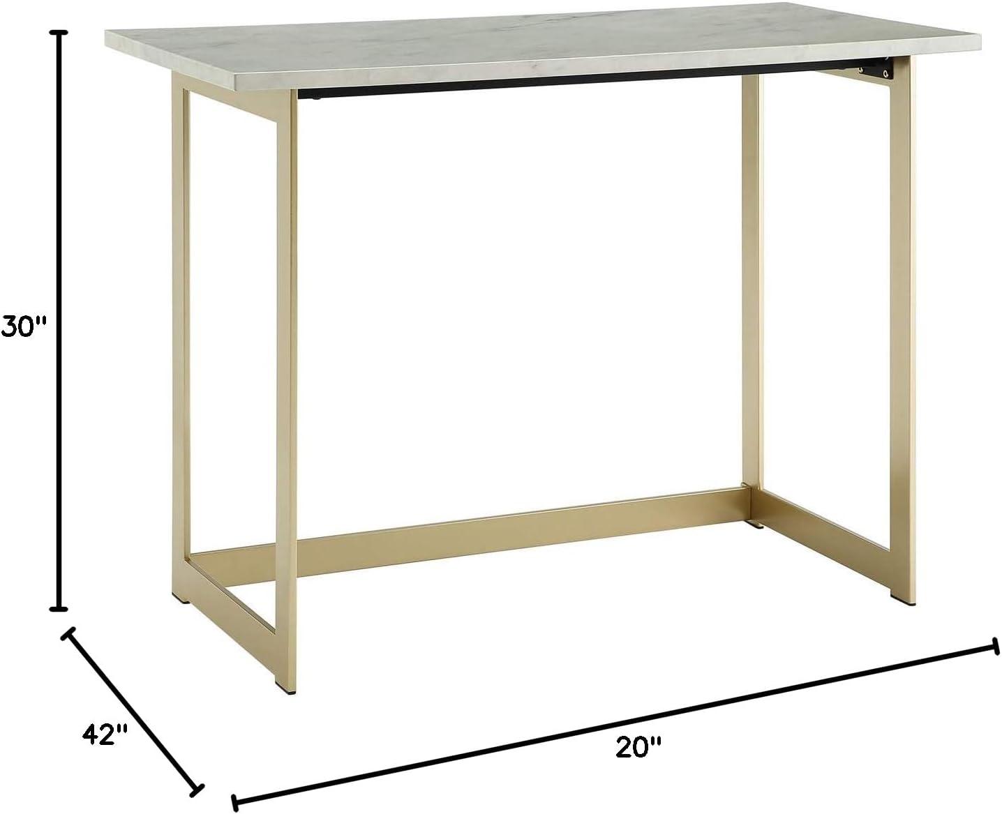 Walker Edison 42" Faux Marble Desk with White Faux Marble Top and Gold Base