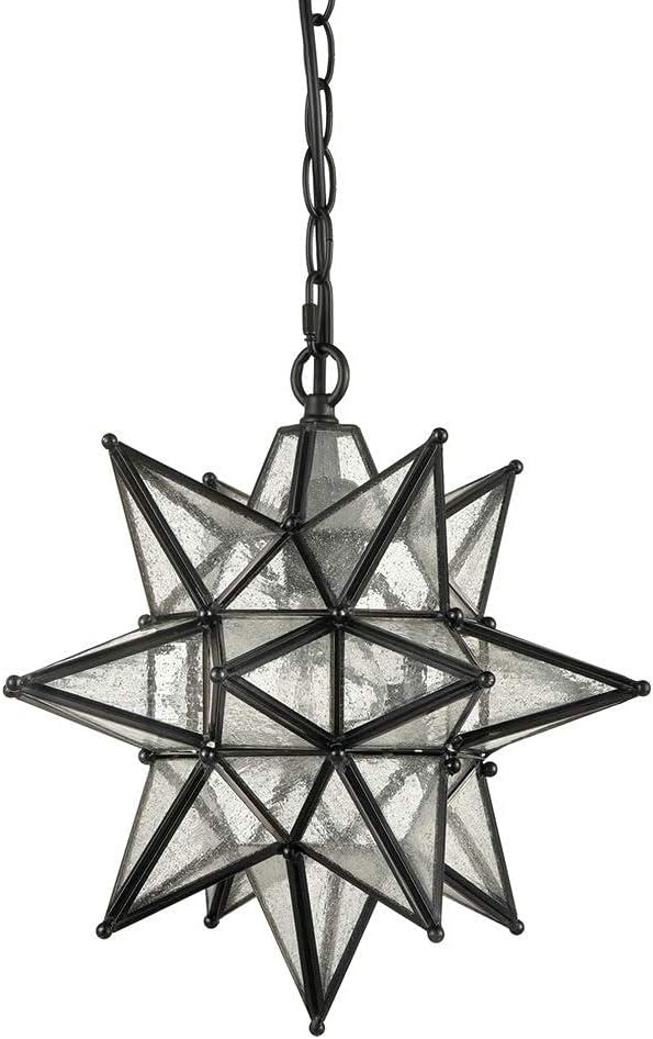 Claxy 12.4" Black Moravian Star Pendant Light with Seeded Glass Shade