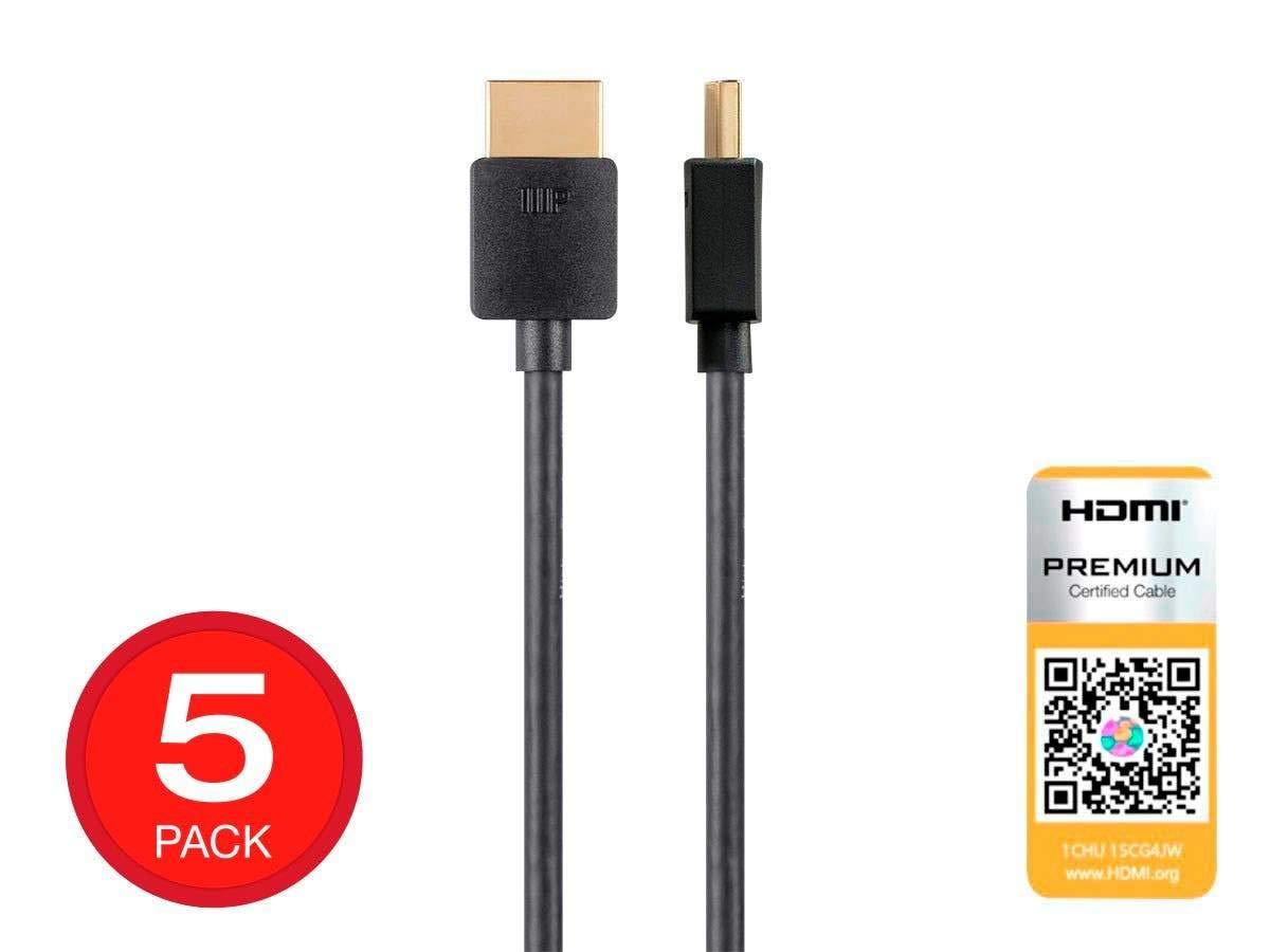 Monoprice HDMI Cable - 1 Feet - Black| Certified Premium, 4K@60Hz, HDR, 18Gbps, 36AWG, YUV, 4:4:4, Compatible with UHD TV and More - Ultra Slim Series