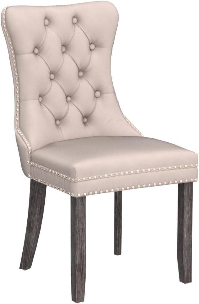 Tzicr Tufted Dining Chairs Set of 4, Upholstered Dining Chairs with Nailhead Back, Nailhead Trim, Velvet Dining Chairs for Kitchen/Bedroom/Dining Room(Beige)