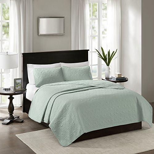Madison Park 3pc Full/Queen Vancouver Reversible Coverlet Set Seafoam: Lightweight, Machine Washable