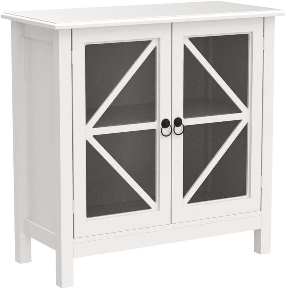 RASOO Sideboard Cabinet with Glass Doors - Buffet Storage for Home, Kitchen, Dining Room - Cupboard Console Table, Espresso (White)