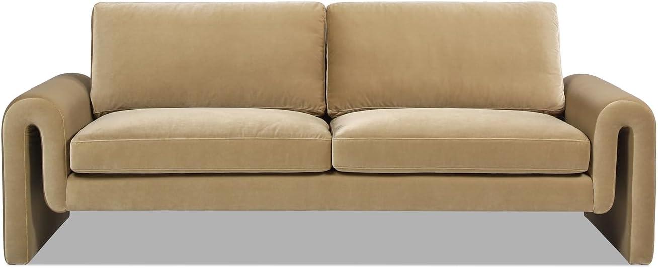 Beige Velvet 85" Arched Arm Sofa with Removable Cushions