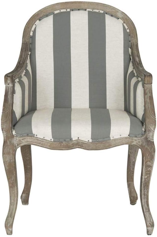 Esther Arm Chair with Awning Stripes  Flat Black Nail Heads - Grey/White - Safavieh