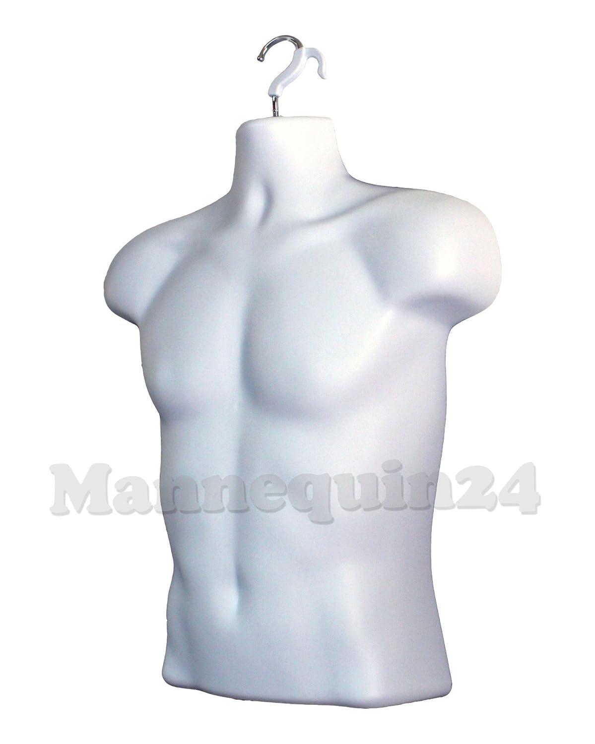 DisplayTown White Male + Female Mannequin Hollow Back Body Torso Set w/ Metal Stand and Metal Pole & Hanging Hook, S-M Sizes