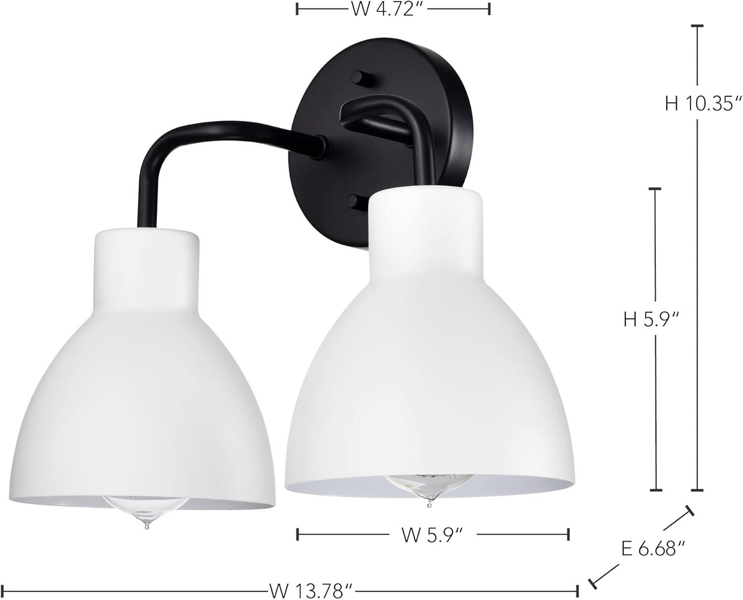 Sloan Matte Black and White Bell Vanity Light, 2-Light Direct Wire