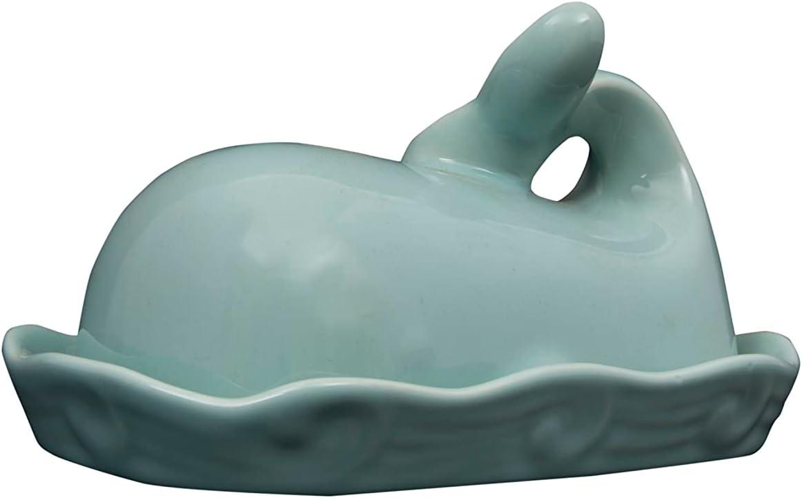 Creative Co-Op Aqua Blue Whale Shaped Butter Dish