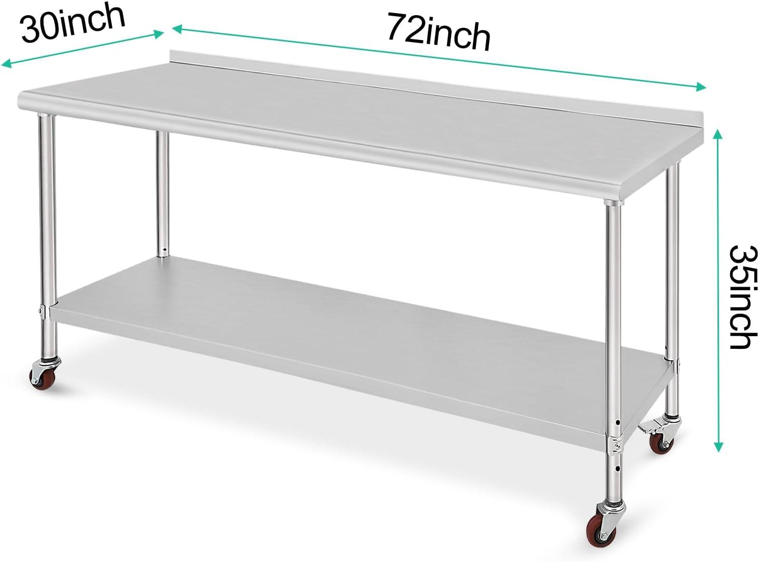 TrailBlaze 72x30 Stainless Steel Heavy Duty Work Table with Casters