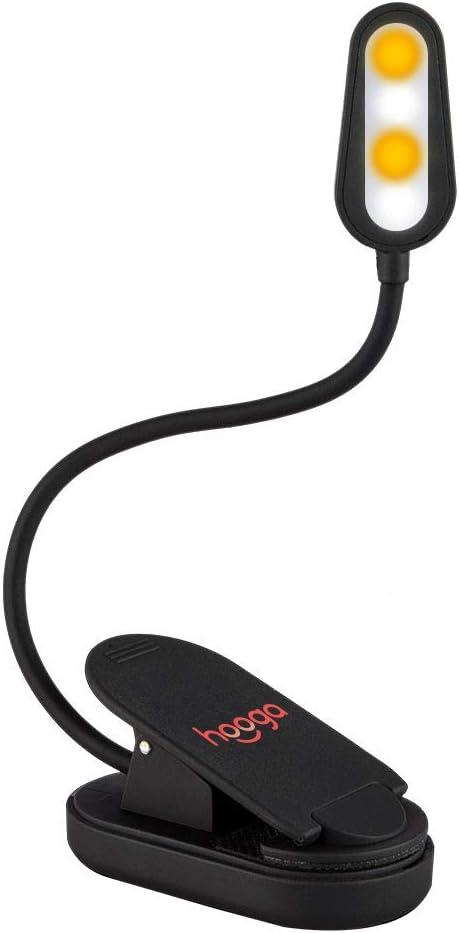 Book Light, Blue Light Blocking, Amber Clip-On Reading Light by Hooga. 1600K Warm LEDs for Reading in Bed. Sleep Aid Light. Rechargeable 1200mAh Battery. Adjustable Brightness. Works with Kindles