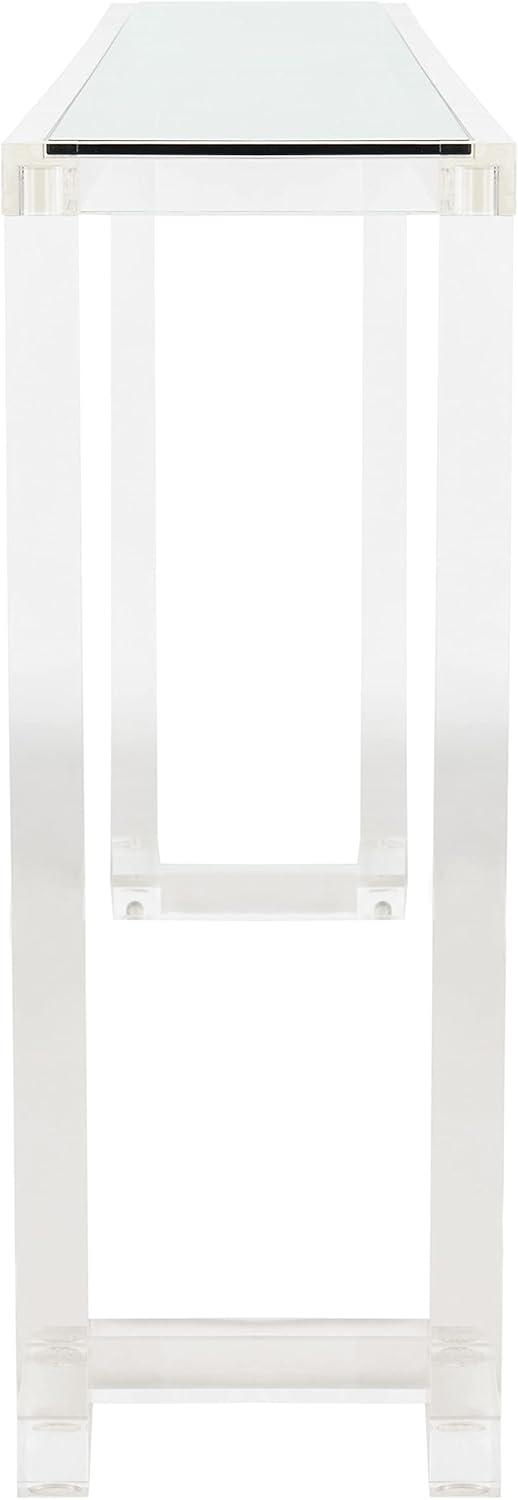 Transitional Clear Acrylic and Glass Console Table with Greek Key Design