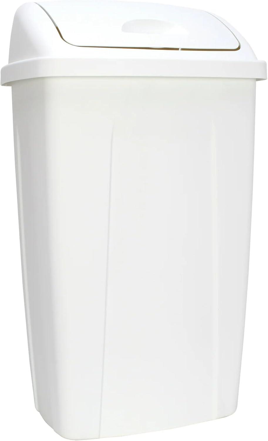 Mainstays Kitchen Trash Can, 13 Gallon, Plastic Swing Top Garbage Bin, White