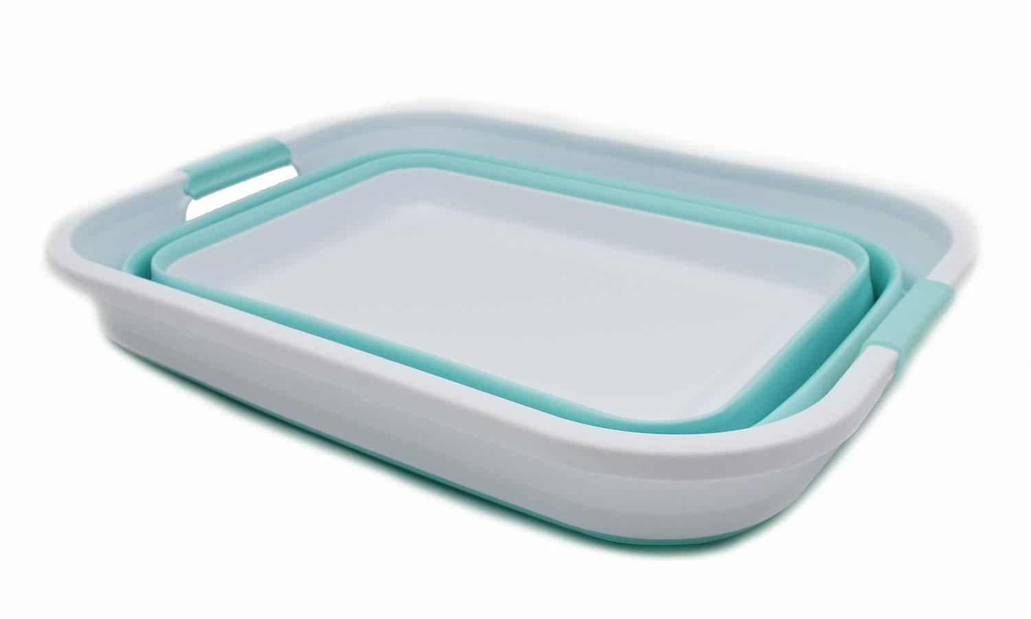 SAMMART 41L (10.8 gallon) Collapsible Plastic Laundry Basket, White/Lake Green