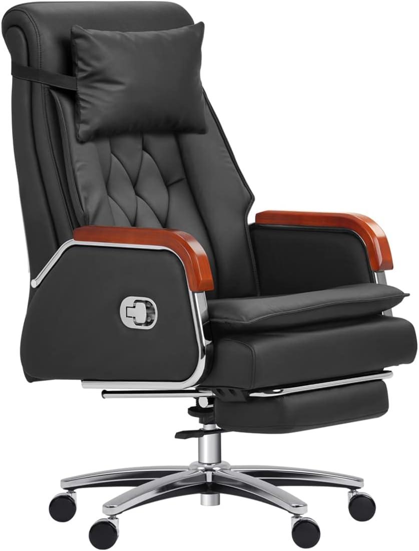 Kinnls Kinnls Cameron Massage Chair Genuine Leather Executive Chair With Headrest