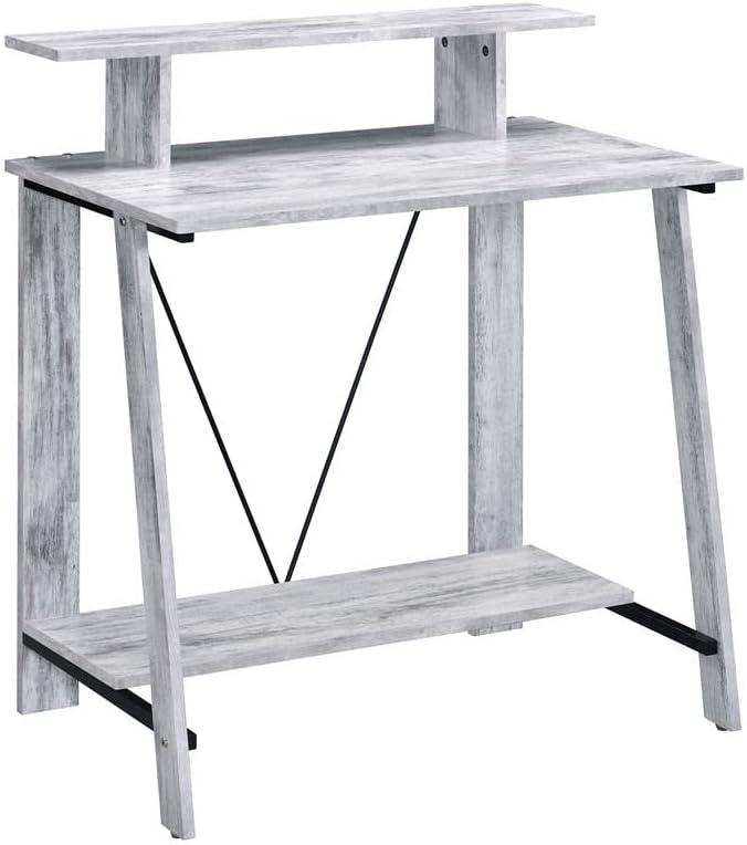 ACME Nypho Wooden 2 Shelves Writing Desk in Antique White and Black