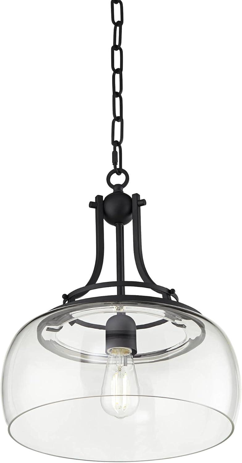 Franklin Iron Works Charleston Black Pendant 13 1/2" Wide Industrial LED Clear Glass Fixture for Dining Room House Kitchen Island