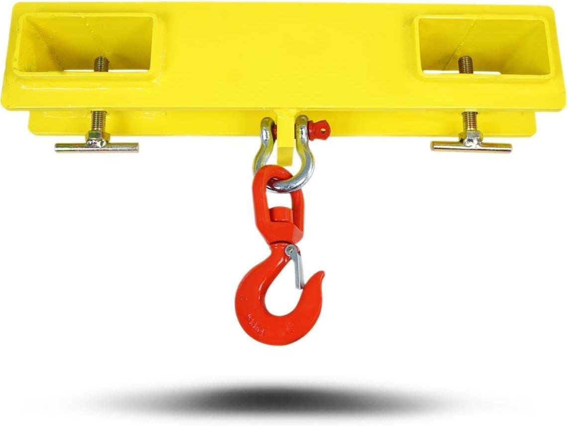 Titan Attachments Forklift Lifting Hoist Hook, 4000 LB Capacity, Yellow Fork Mounted Crane with Single HD Red Swivel Hook and Large T-Screws, Lift Heavy Loads with Ease, Warehouse Factory Attachment