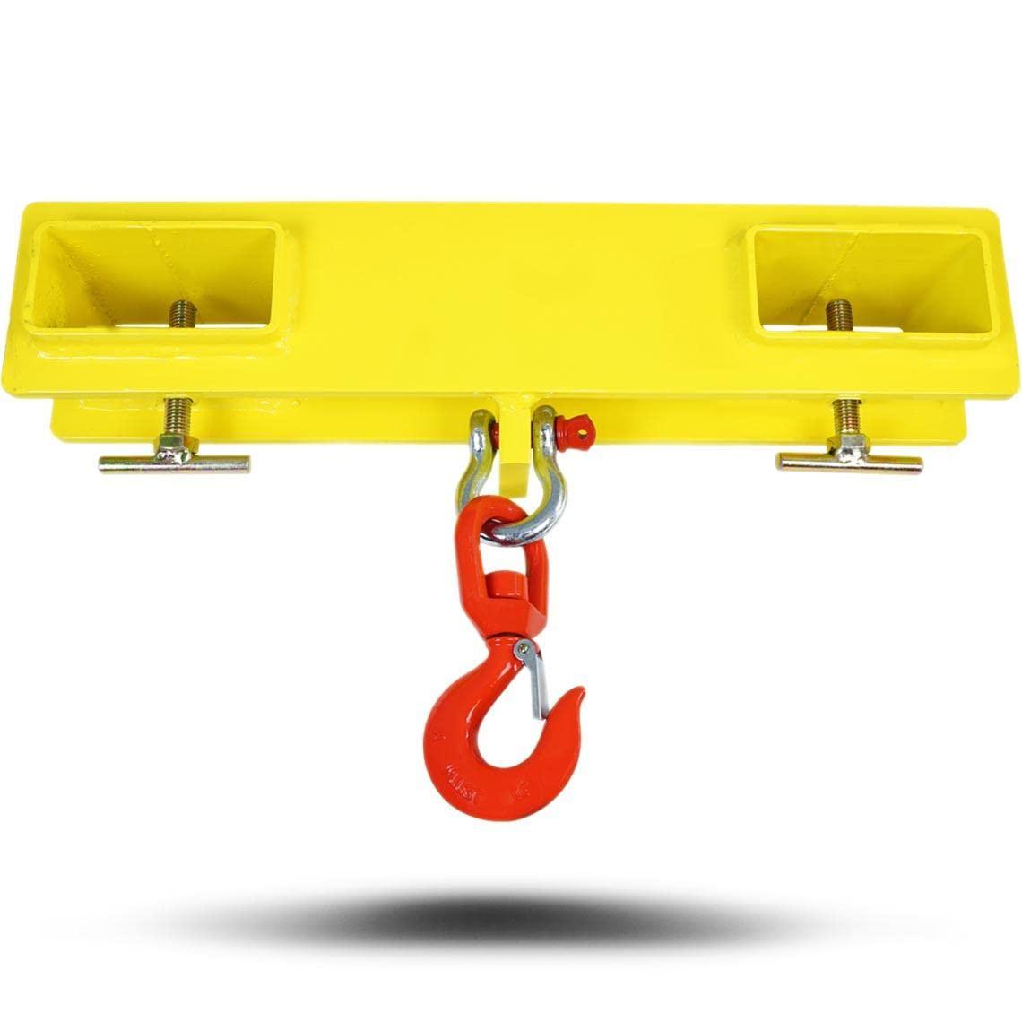 Titan Attachments Forklift Lifting Hoist Hook, 4000 LB Capacity, Yellow Fork Mounted Crane with Single HD Red Swivel Hook and Large T-Screws, Lift Heavy Loads with Ease, Warehouse Factory Attachment