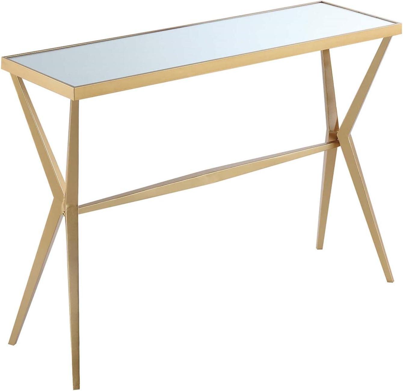 Gold Mirrored Metal Console Table with Storage, 42 in