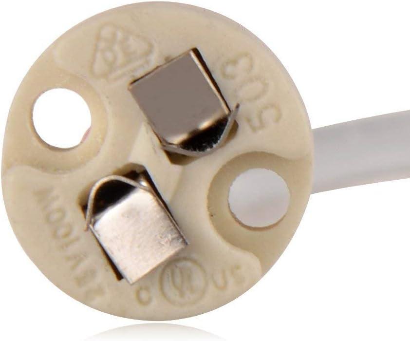 Mini Bi-Pin Ceramic Socket for LED Halogen Bulbs, Pack of 10