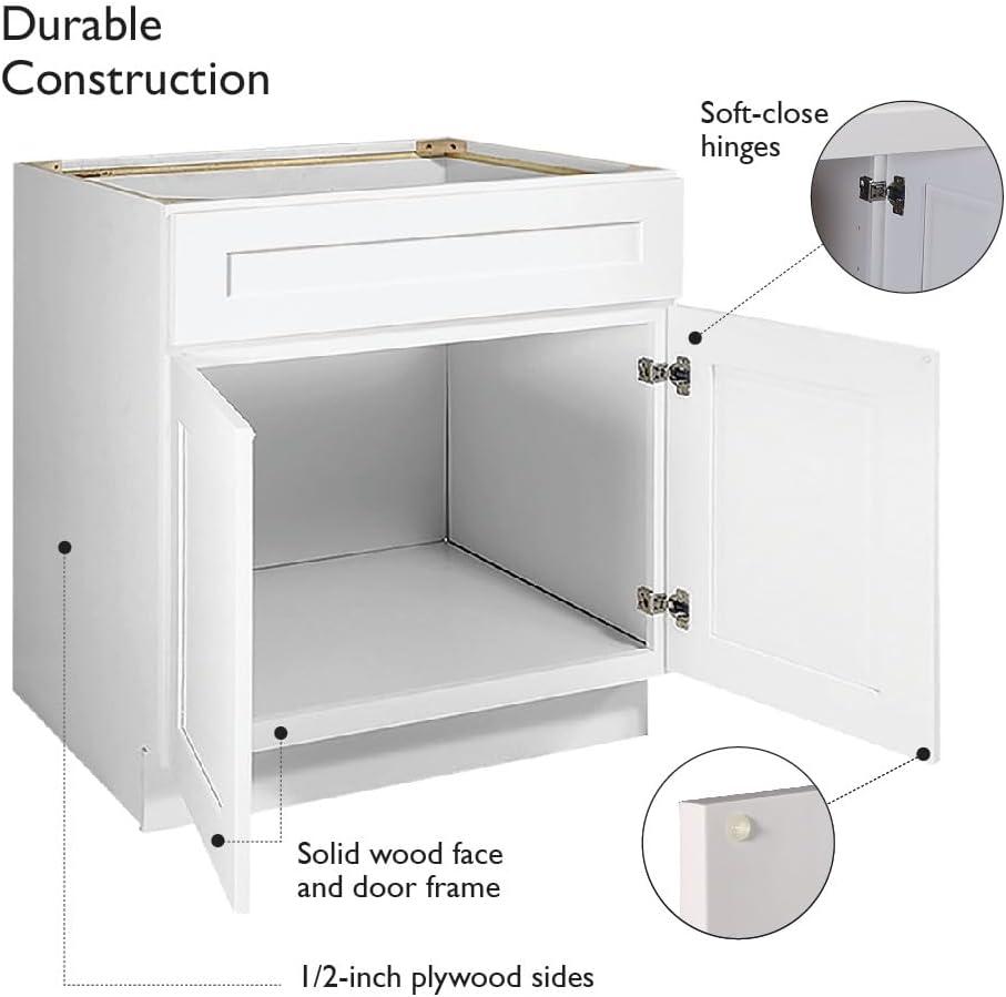 Brookings White Shaker Double Door Base Cabinet