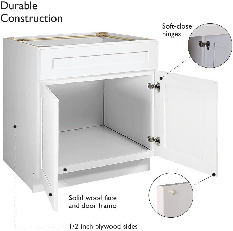 Design House Brookings Unassembled Shaker Sink Base Kitchen Cabinet, White