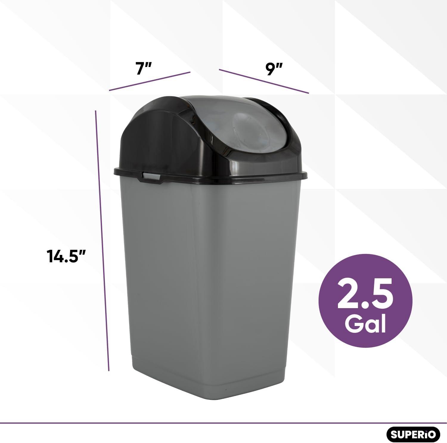 Compact Gray Plastic Trash Can with Swing Lid, 2-Pack