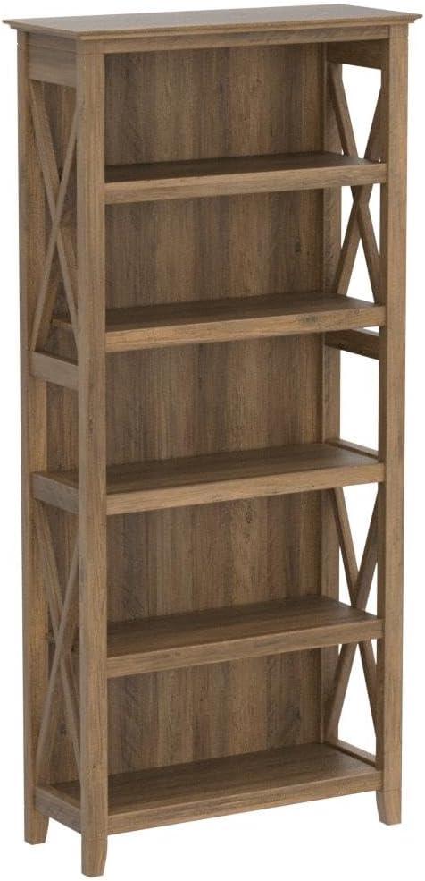 Bush Furniture Key West Tall 5 Shelf Bookcase, Set of 2, Reclaimed Pine