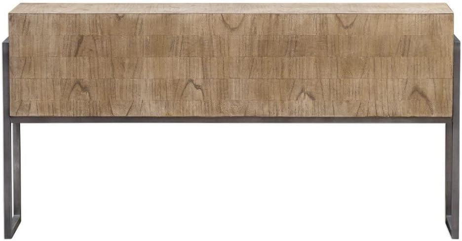 Uttermost Farmhouse Rustic Light Oatmeal Wood Rectangular Console Table 60" x 12" Brown Aged Iron Legs for Living Room Bedroom