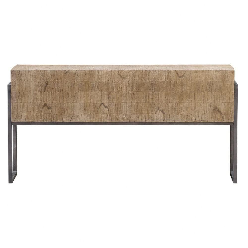 Uttermost Farmhouse Rustic Light Oatmeal Wood Rectangular Console Table 60" x 12" Brown Aged Iron Legs for Living Room Bedroom