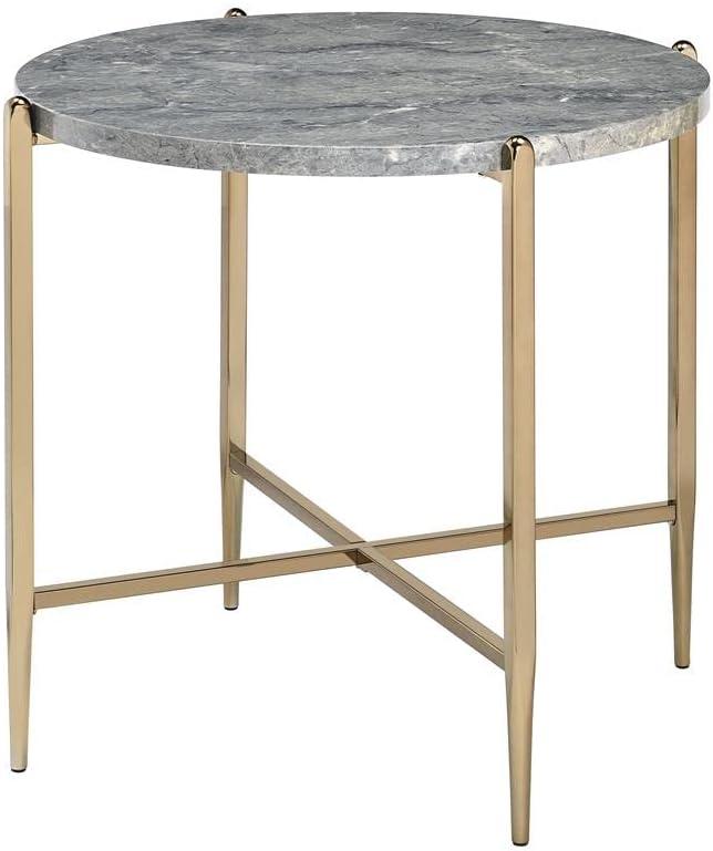 ACME Tainte End Table, Faux Marble & Champagne Finish 83477